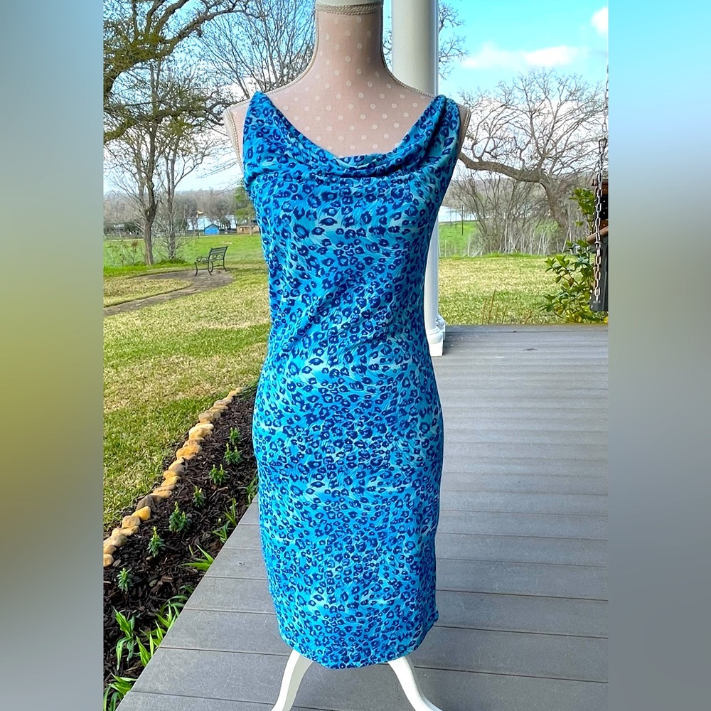 Propose - Blue Leopard Print Strappy Stretch Dress - Cowl Neck (Fits Sizes 2-4)